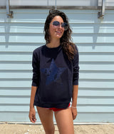 Crew Neck Sweater – Navy with navy sequin star