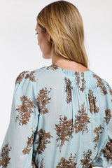 Madeleine Pintuck Top - Sky Blue Floral