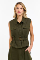 Perry Linen Vest - Khaki