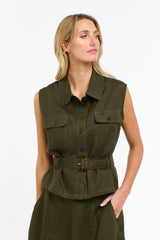 Perry Linen Vest - Khaki