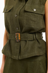 Perry Linen Vest - Khaki