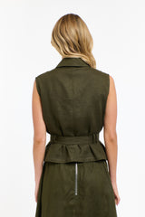 Perry Linen Vest - Khaki