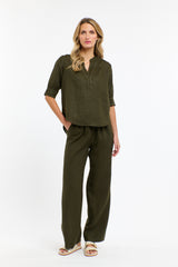Perry Linen Drawcord Pant - Khaki