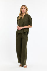 Perry Linen Drawcord Pant - Khaki