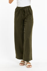 Perry Linen Drawcord Pant - Khaki