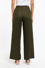 Perry Linen Drawcord Pant - Khaki