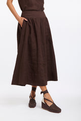 Marion Linen Skirt - Chocolate