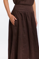 Marion Linen Skirt - Chocolate