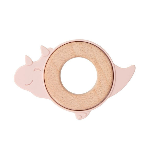 Dinosaur Wood & Silicone Teether  - Pink