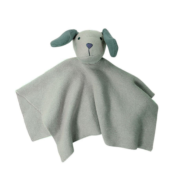 Puppy Knitted Rattle Comforter - Sage
