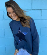 Crew Neck Sweater – Navy with navy sequin star