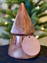 7oz Pink Ribbed Mercury Stacked Tree Candle w Lid - Pink Peppermint