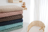 Mica Chevron Pointelle Blanket - Duck Egg