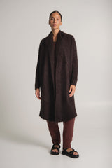 Mohair Wool Long Wrap Coat Blanc Merlot