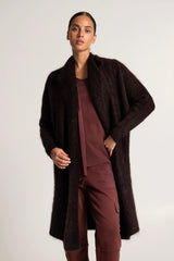 Mohair Wool Long Wrap Coat Blanc Merlot