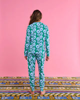 Tumbling Flowers Green Organic Cotton Long Sleeve Pyjama Top & Slouch Pant Set