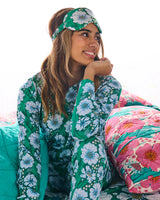 Tumbling Flowers Green Organic Cotton Long Sleeve Pyjama Top & Slouch Pant Set