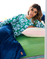 Tumbling Flowers Green Organic Cotton Long Sleeve Pyjama Top & Slouch Pant Set