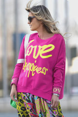 Roundneck Love Happiness Magenta Neon Yellow Sweater