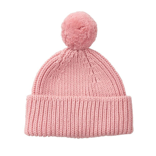 Peppi Rib Cotton Knit Hat Pom - Pink