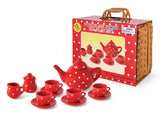 Porceline teaset in picnic basket. Red Polkatot