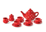 Porceline teaset in picnic basket. Red Polkatot