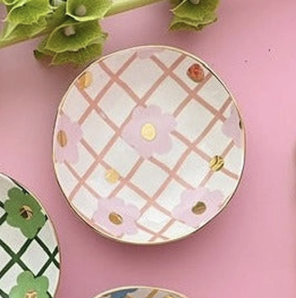 Pink Tartan & Bloom Trinket Bowl”