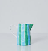 Ceramic Milk Jug | Green & Cornflower Stripes