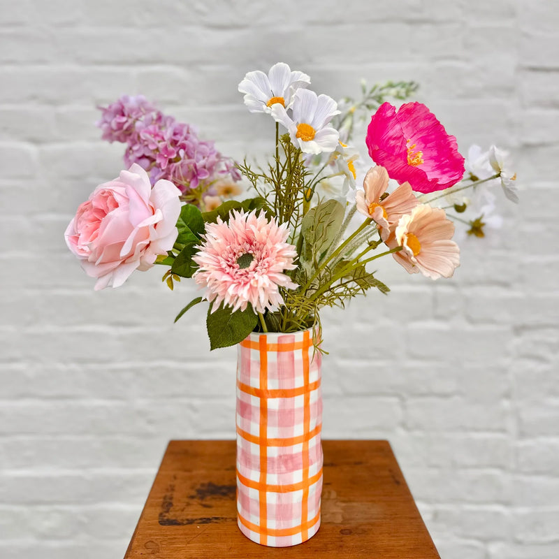 Medium Vase - Pink & Orange Gingham