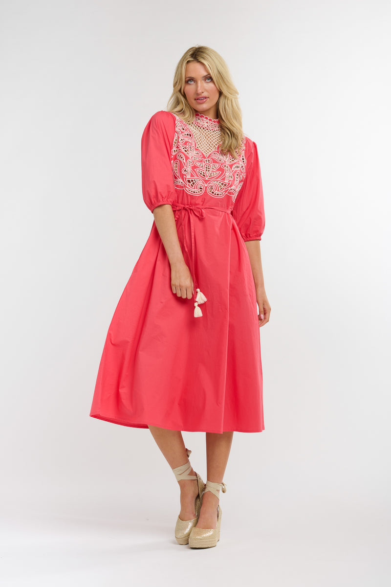 Luna Embroidered Dress - Melon