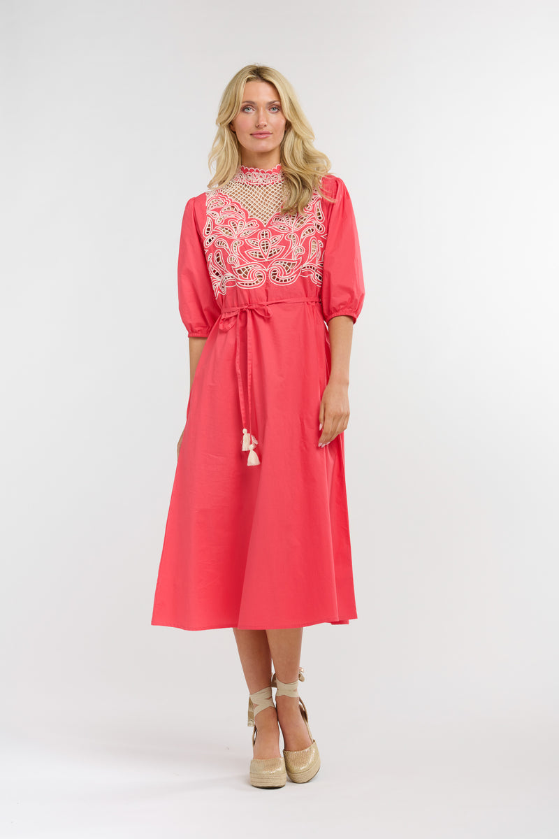 Luna Embroidered Dress - Melon