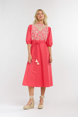 Luna Embroidered Dress - Melon