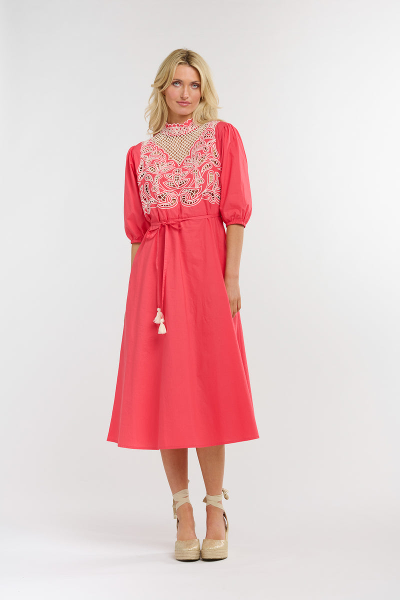 Luna Embroidered Dress - Melon