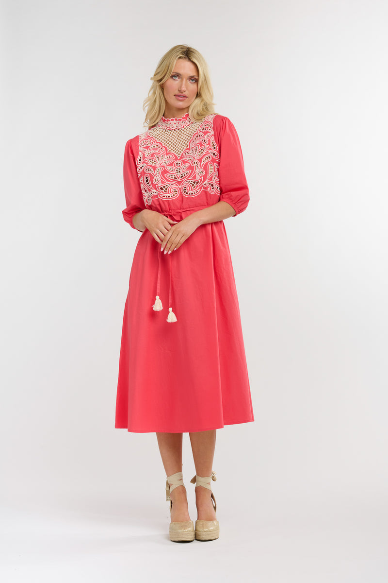 Luna Embroidered Dress - Melon