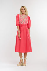 Luna Embroidered Dress - Melon