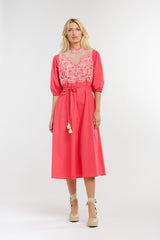 Luna Embroidered Dress - Melon