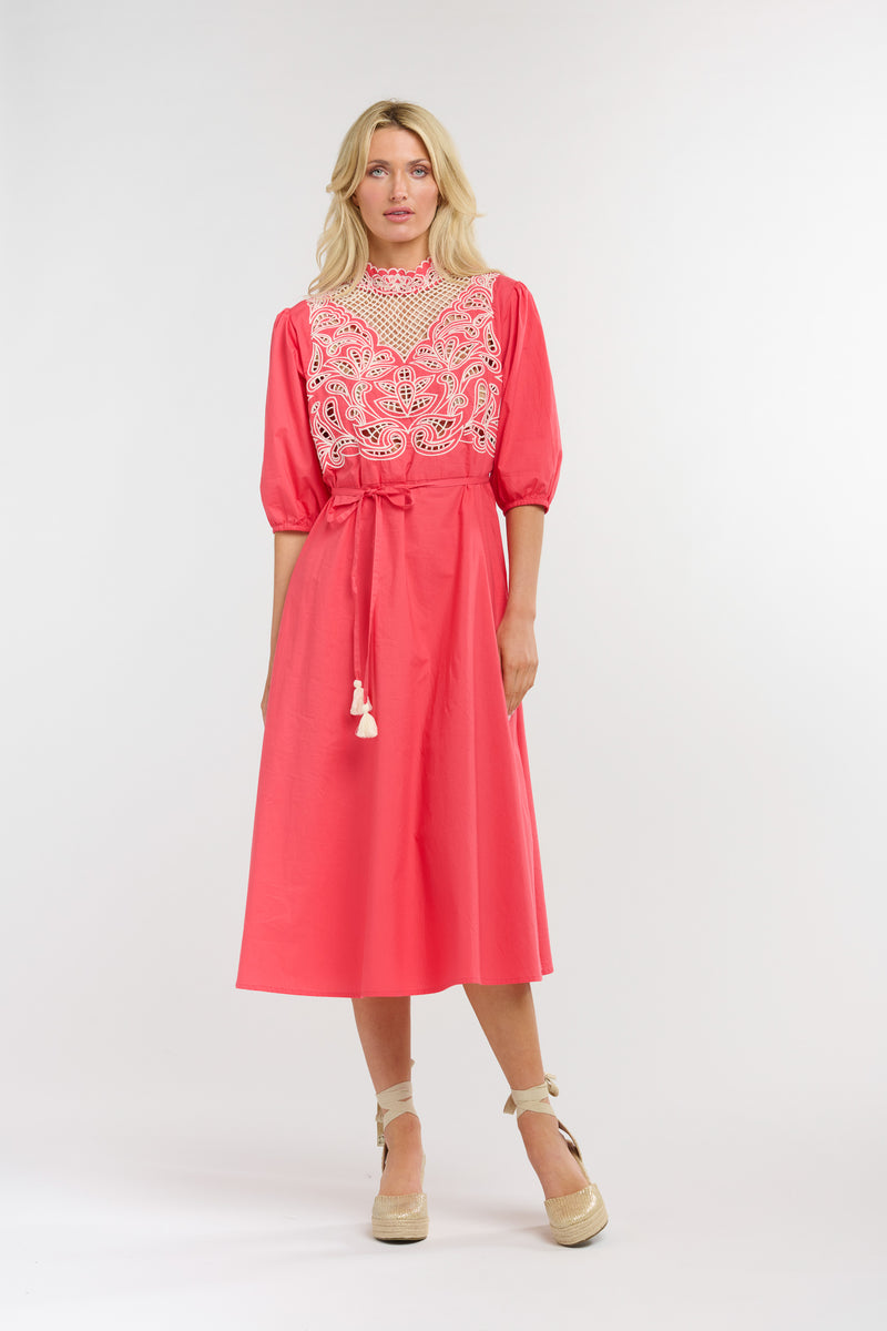 Luna Embroidered Dress - Melon