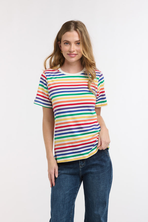 Crew Neck Tee - Multi Stripe Bright