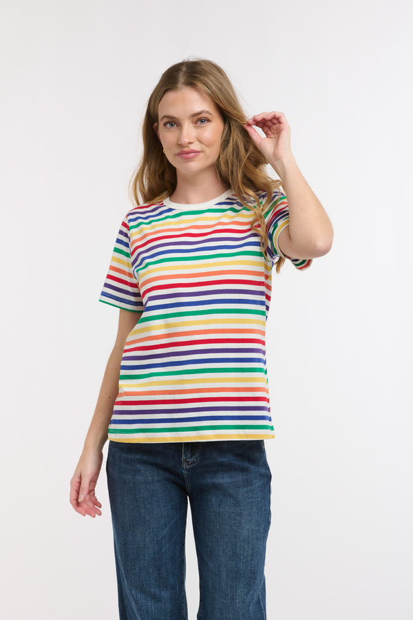 Crew Neck Tee - Multi Stripe Bright