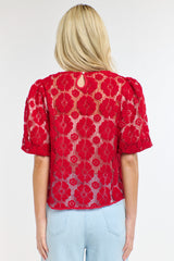 Ivy Embroidered Top - Red Floral