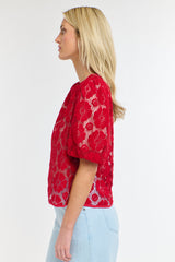 Ivy Embroidered Top - Red Floral