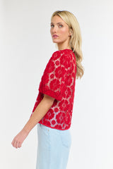 Ivy Embroidered Top - Red Floral