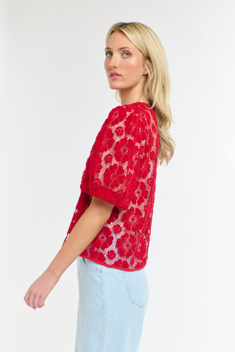 Ivy Embroidered Top - Red Floral