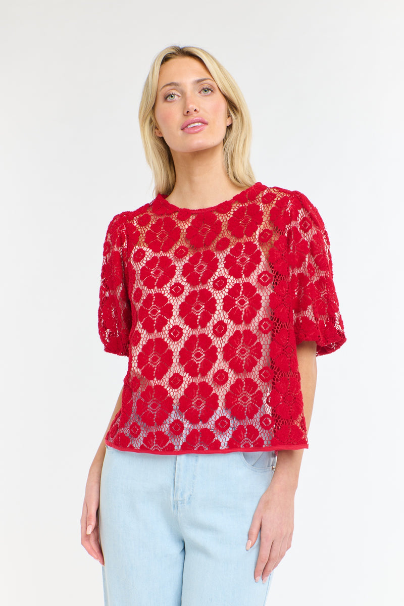 Ivy Embroidered Top - Red Floral