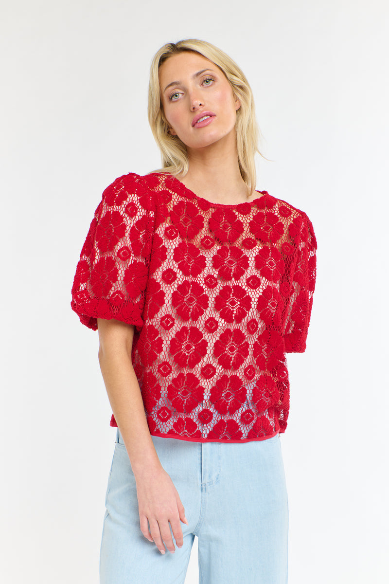 Ivy Embroidered Top - Red Floral