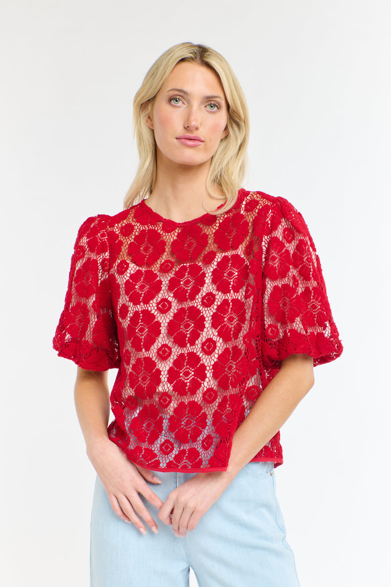 Ivy Embroidered Top - Red Floral