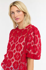 Ivy Embroidered Top - Red Floral