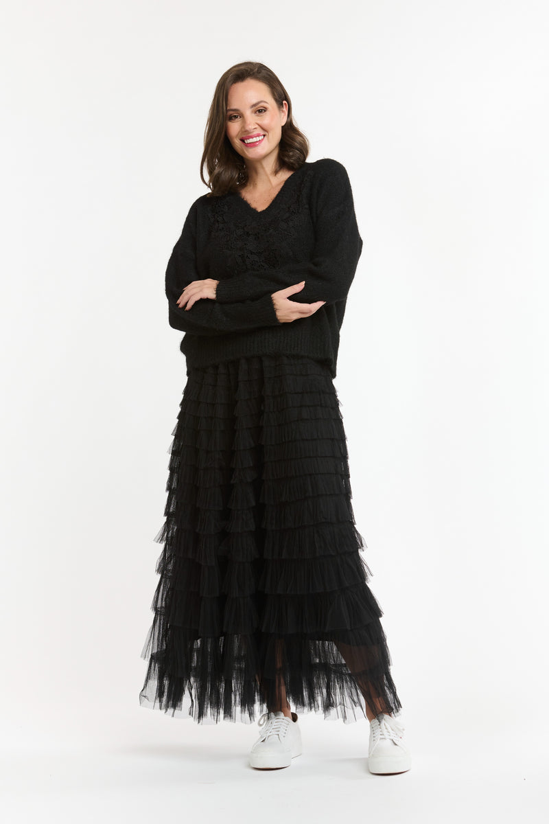 Tulle Long Skirt - Black