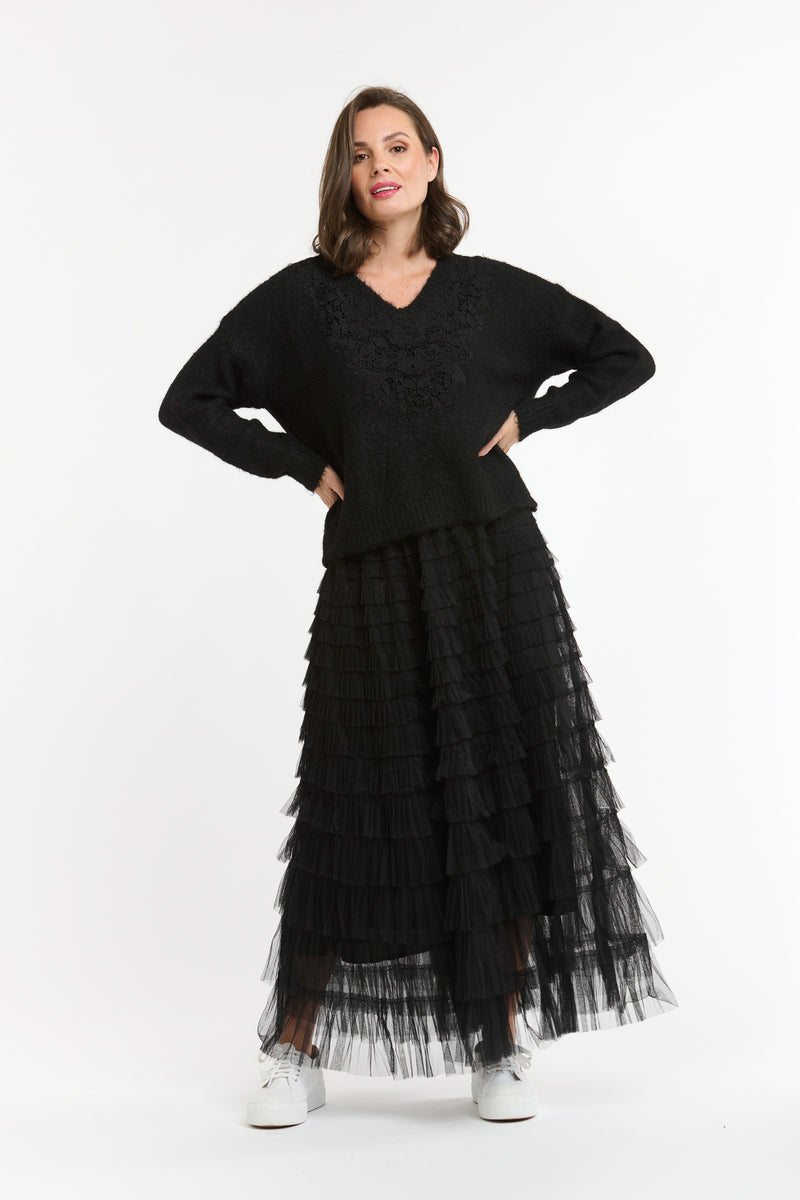 Tulle Long Skirt - Black