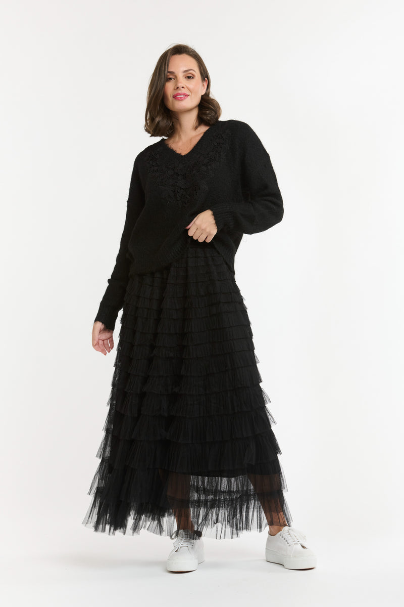 Tulle Long Skirt - Black